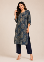 Navy Blue Geometric Kurta Pant Set