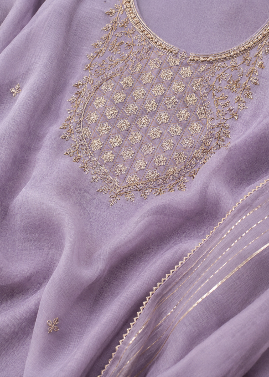 Lavender Embroidered Kurta Sharara Set with Dupatta for Women