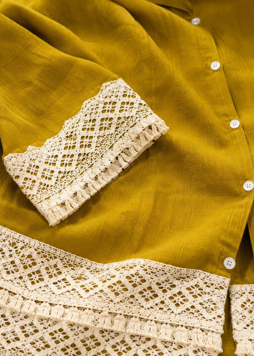 Mustard Yellow Crochet Lace Co-Ord Set for Women