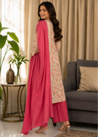 Floral Printed Kurta Pant Set with Pink Dupatta