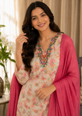 Floral Printed Kurta Pant Set with Pink Dupatta