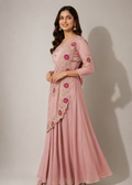 Blush Pink Embroidered Saree Style Gown Set