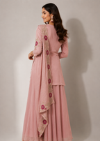 Blush Pink Embroidered Saree Style Gown Set