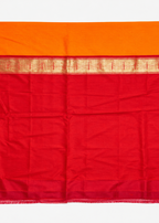 Orange Banarasi Silk Saree with Rich Floral Zari Border & Red Blouse