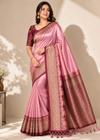 Pink Banarasi Silk Saree with Rich Zari Border