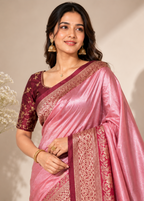 Pink Banarasi Silk Saree with Rich Zari Border
