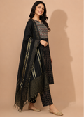 Black Embroidered Cotton Kurta Set with Printed Palazzo & Cotton Dupatta