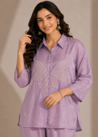 Lilac Chinon Chiffon Co-Ord Set with Hand Embellished Bow Design