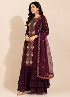 Wine Embroidered Designer Gown with Embroidered Dupatta for Women