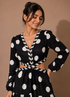Black Polka Dot Cut-Out Midi Dress for Women