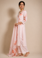 Blush Pink Floral Printed Kurta Pant Set with Dupatta