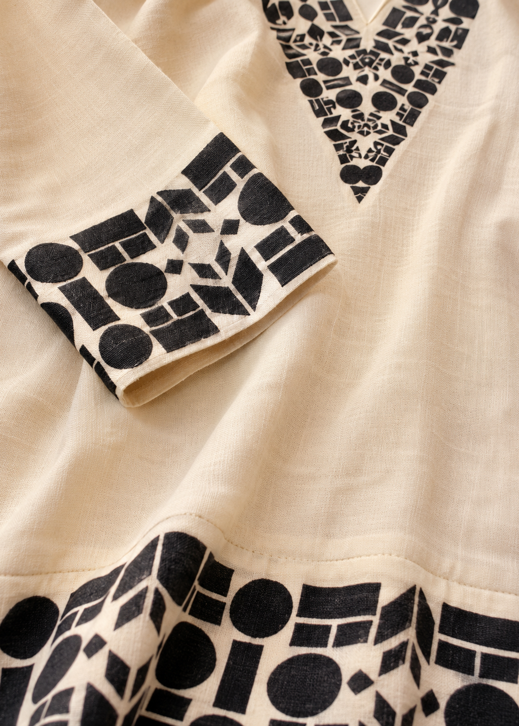 Ivory White Geometric Printed Kurta Pant Set for Women