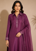 Royal Purple Embellished Kurta Pant Set with Organza Dupatta