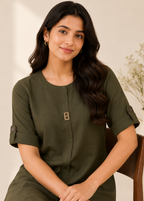Olive Green Italian Crepe Straight Kurta for Women