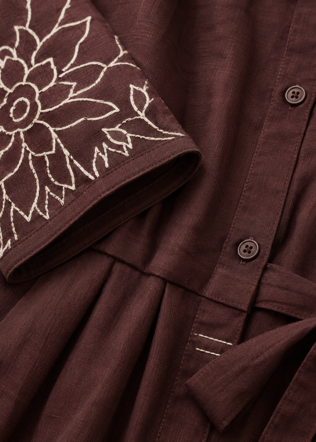 Chocolate Brown Embroidered Fit & Flare Midi Dress for Women
