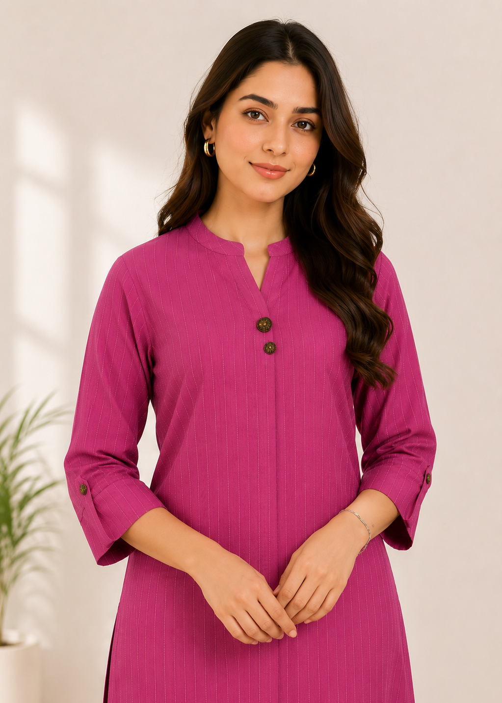 Magenta Striped Italian Crepe Kurta for Women