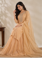 Peach Embroidered Kurta Dupatta and Skirt Set