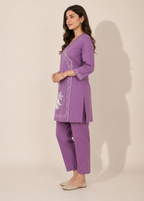 Lavender Floral Embroidered Cotton Co-Ord Set