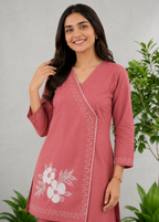 Dusty Rose Floral Embroidered Cotton Co-Ord Set