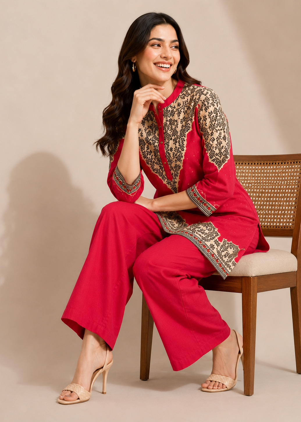 Crimson Red Printed Cotton Co-Ord Set