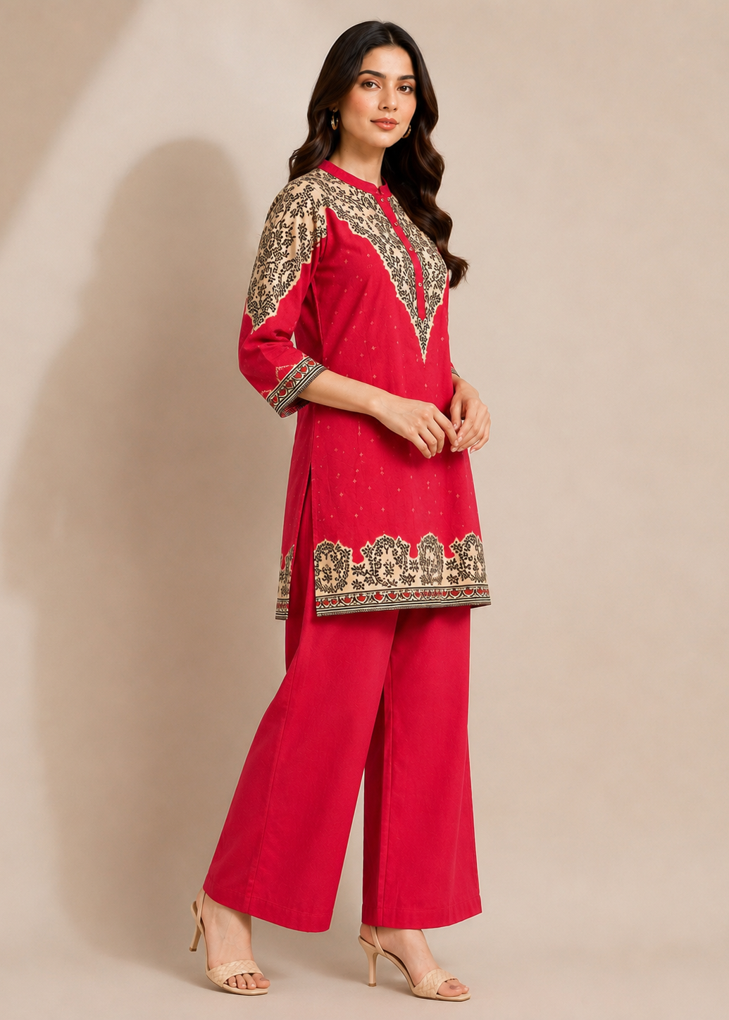 Crimson Red Printed Cotton Co-Ord Set