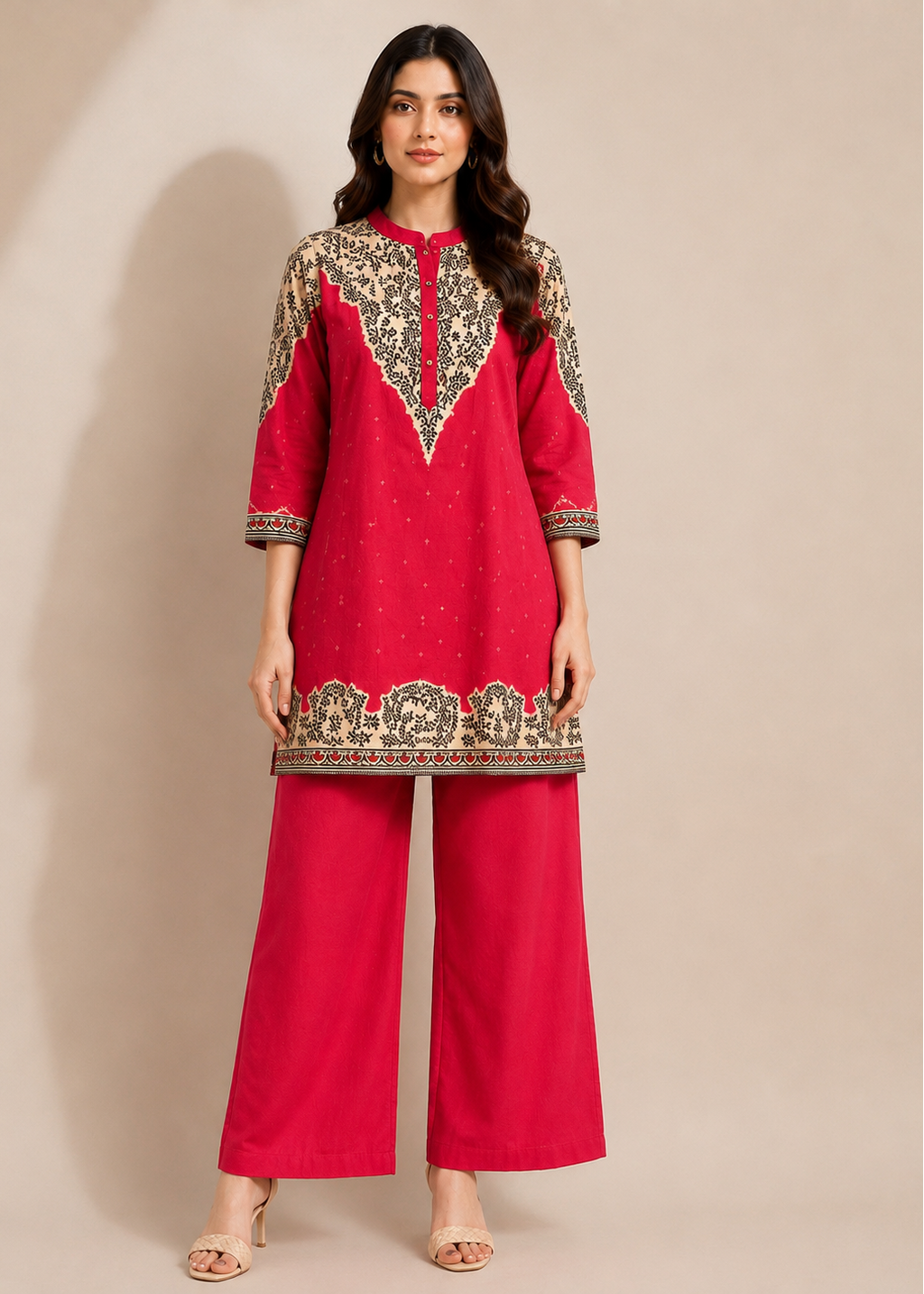 Crimson Red Printed Cotton Co-Ord Set