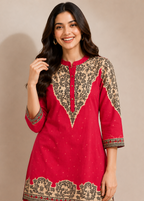 Crimson Red Printed Cotton Co-Ord Set