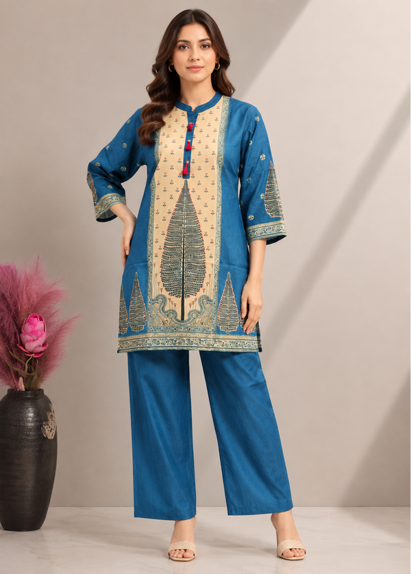 Royal Blue Heritage Printed Cotton Co-Ord Set