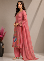 Blush Pink Heritage Printed Cotton Kurta Pant Set with Cotton Dupatta