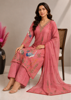 Blush Pink Heritage Printed Cotton Kurta Pant Set with Cotton Dupatta