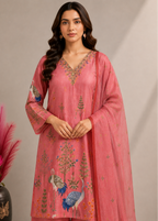 Blush Pink Heritage Printed Cotton Kurta Pant Set with Cotton Dupatta