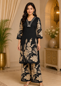Elegant Black Floral Ethnic Kurta Set with Pants