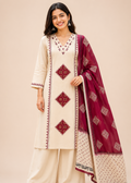 Cream Ethnic Printed Kurta Palazzo Set With Dupatta