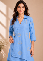 Sky Blue Embroidered Chinon Chiffon Co-Ord Set with Palazzo Pants