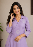 Lavender Chinon Chiffon Embroidered Wrap Co-Ord Set with Palazzo