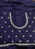 Royal Navy Satin Georgette Saree with Allover Embroidered Weaving Jari Butta & Floral Border