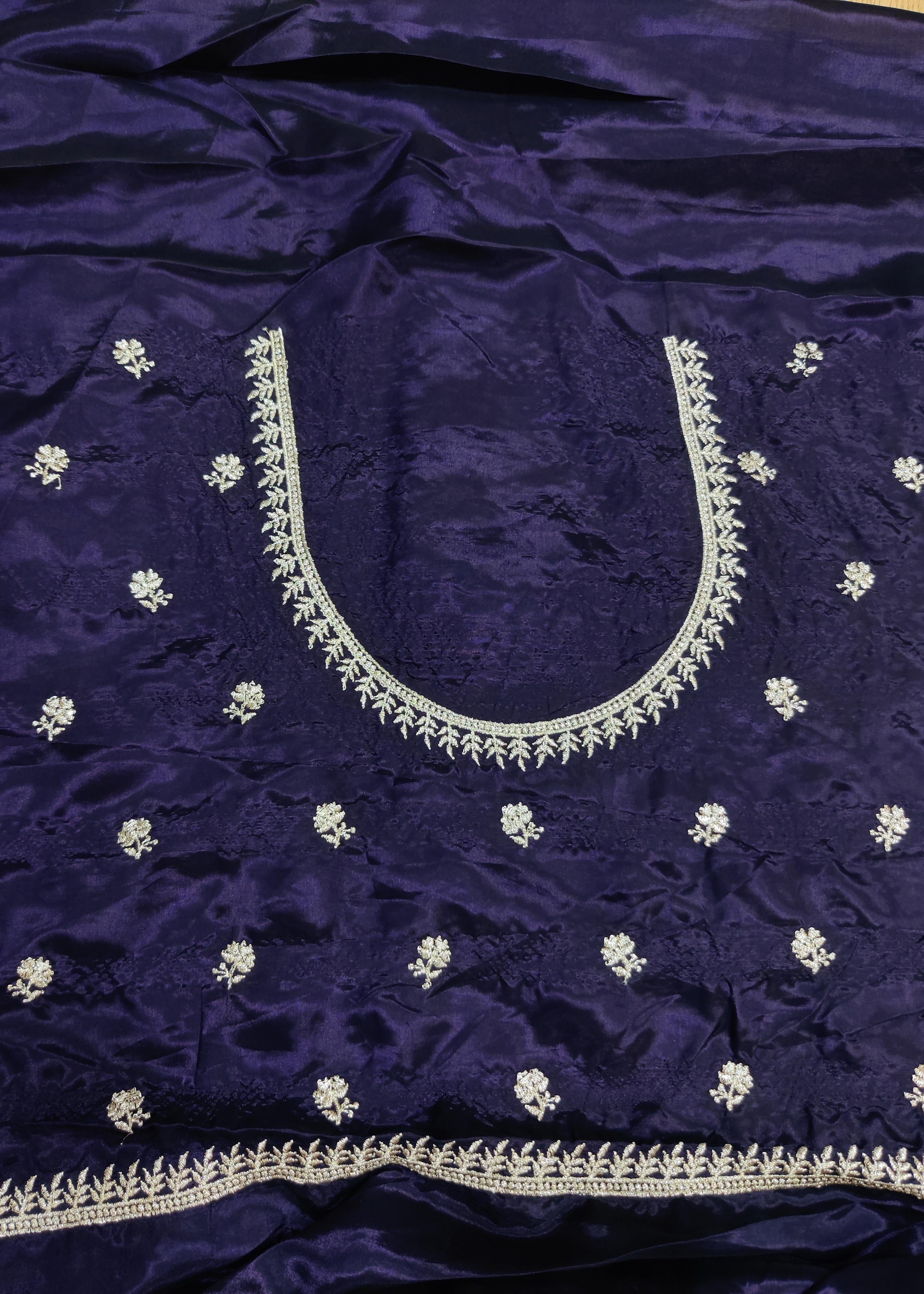 Royal Navy Satin Georgette Saree with Allover Embroidered Weaving Jari Butta & Floral Border