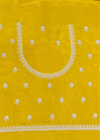 Mustard Yellow Satin Georgette Saree with Allover Embroidered Weaving Jari Butta & Floral Border
