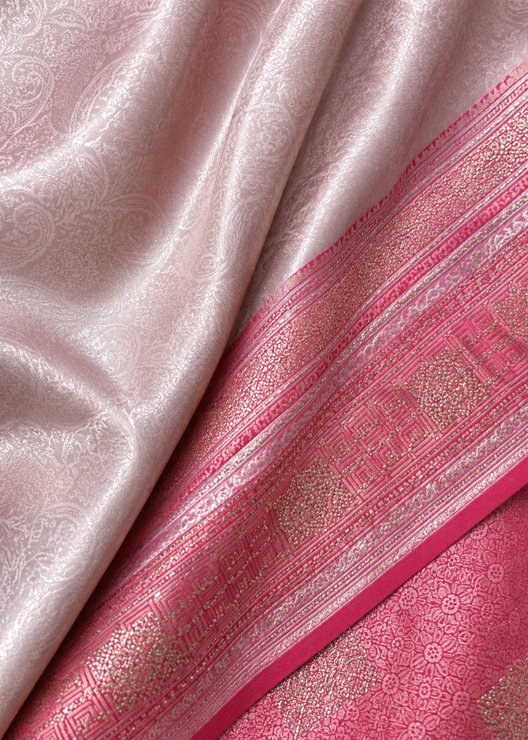 Blush Pink Banarasi Silk Saree With Zari Woven Border