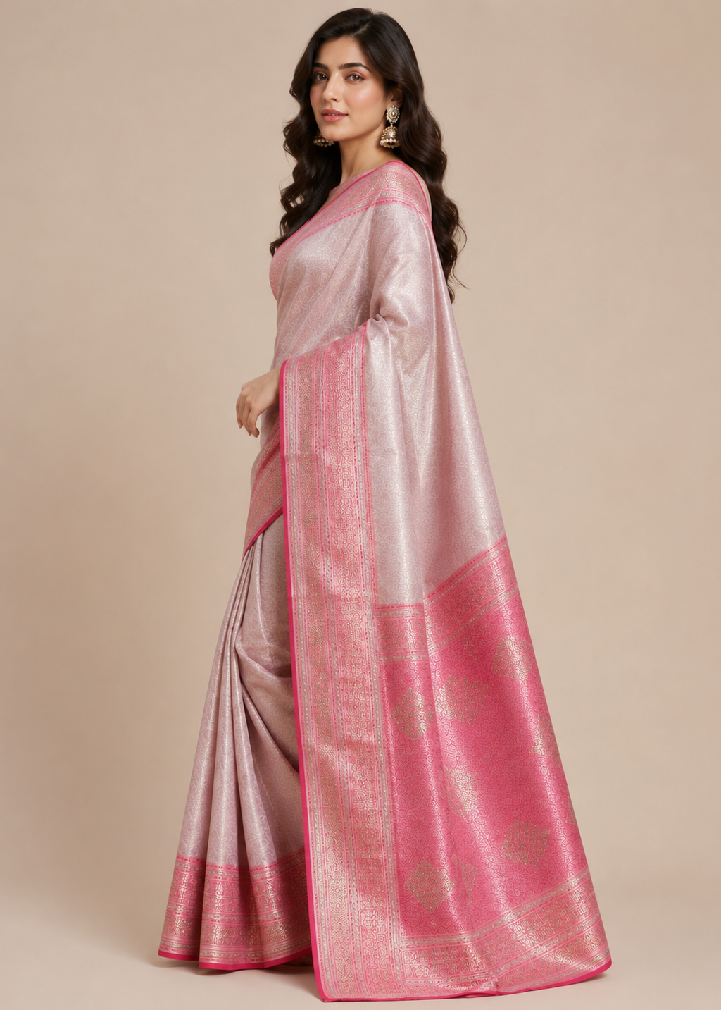 Blush Pink Banarasi Silk Saree With Zari Woven Border