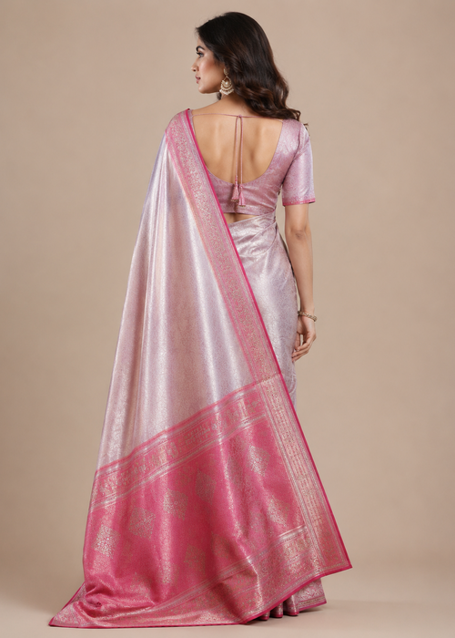 Blush Pink Banarasi Silk Saree With Zari Woven Border