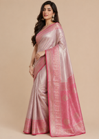 Blush Pink Banarasi Silk Saree With Zari Woven Border