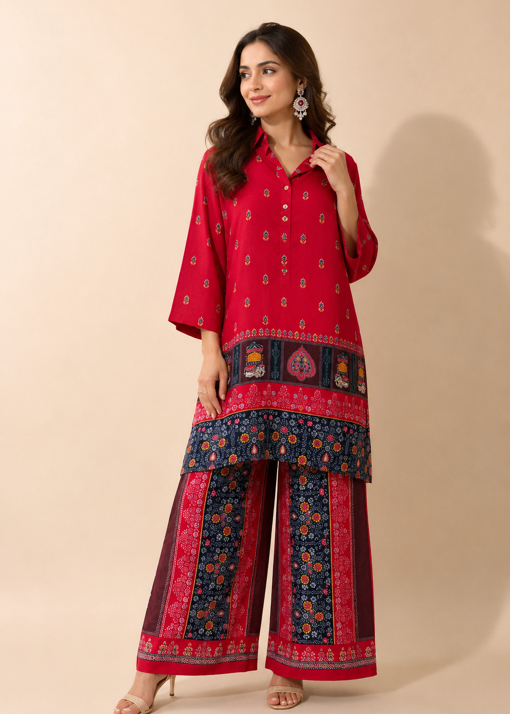 Red Digital Rayon Printed Co-Ord Set