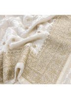 Ivory Velvet Saree With Gold Embroidered Border