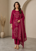 Magenta Dabu Placement Print Kurta Set With Dupatta