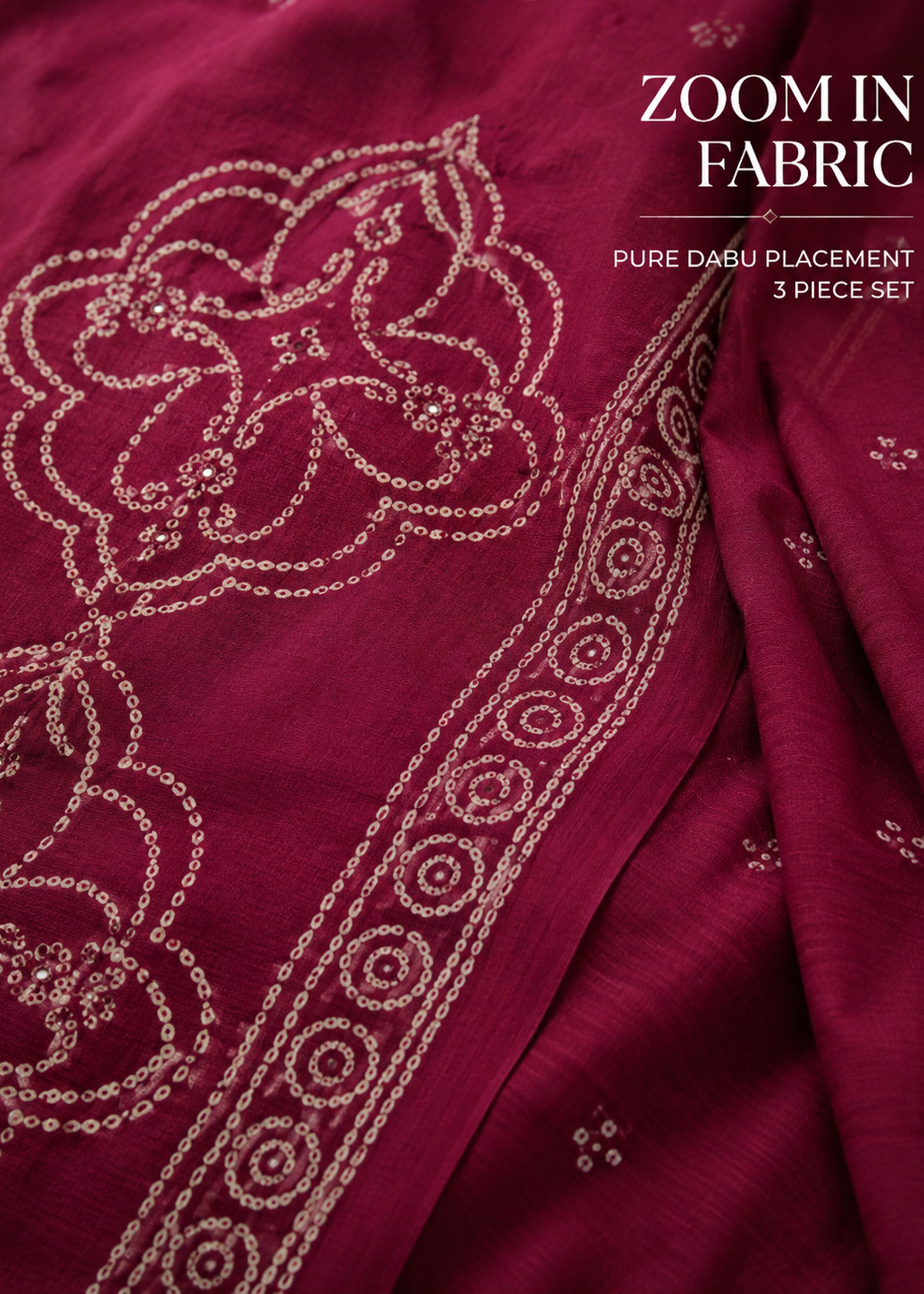 Magenta Dabu Placement Print Kurta Set With Dupatta