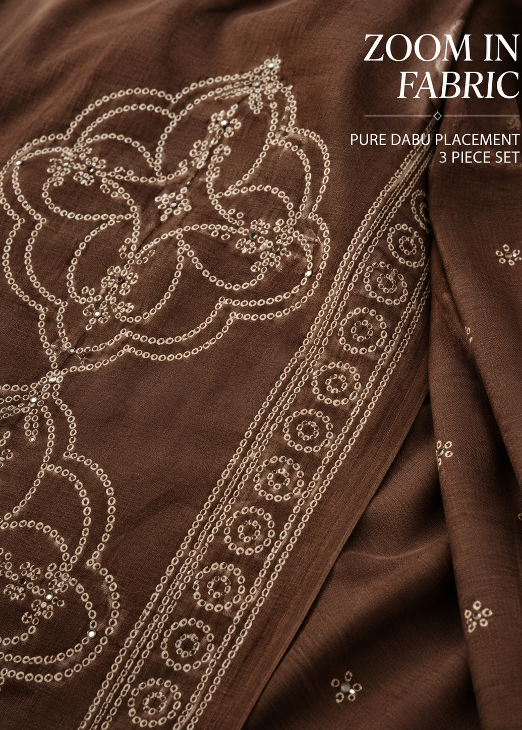 Chocolate Brown Dabu Placement Print Kurta Set With Dupatta