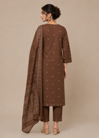 Chocolate Brown Dabu Placement Print Kurta Set With Dupatta