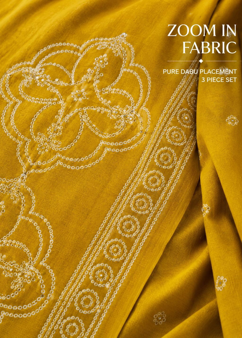 Mustard Yellow Dabu Placement Print Kurta Set With Dupatta