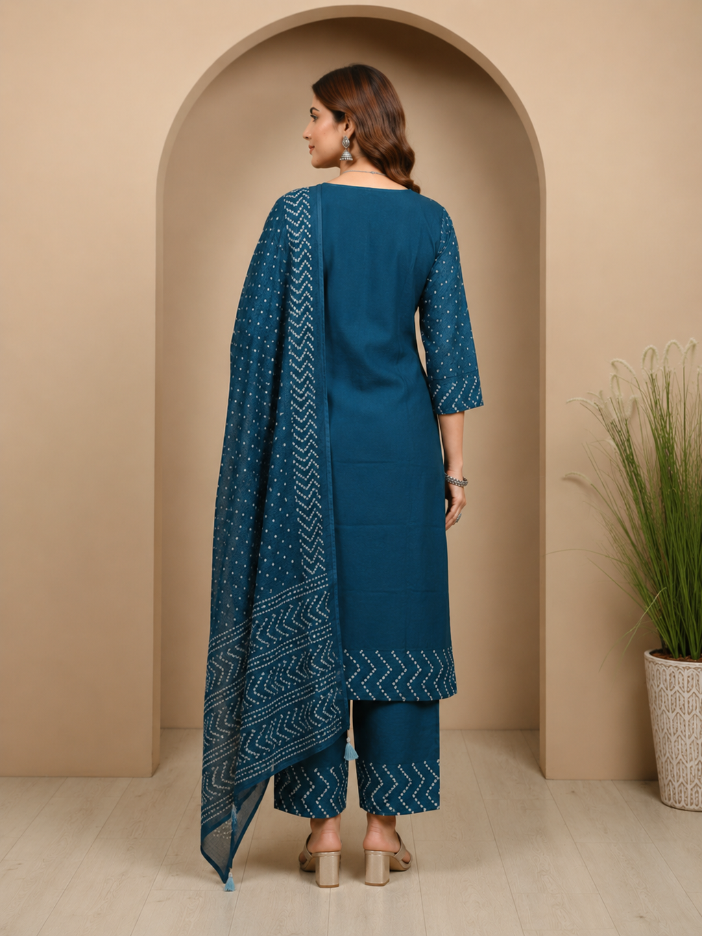 Teal Blue Dabu Print Kurta Set With Dupatta